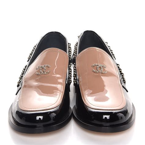 chanel cc patent leather black loafers|Chanel moccasins shoes.